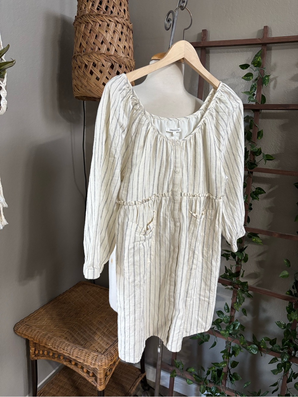 Emerson Fry Jasmine Button Dress Ivory Stripe Organic sz Small - Picture 8 of 12